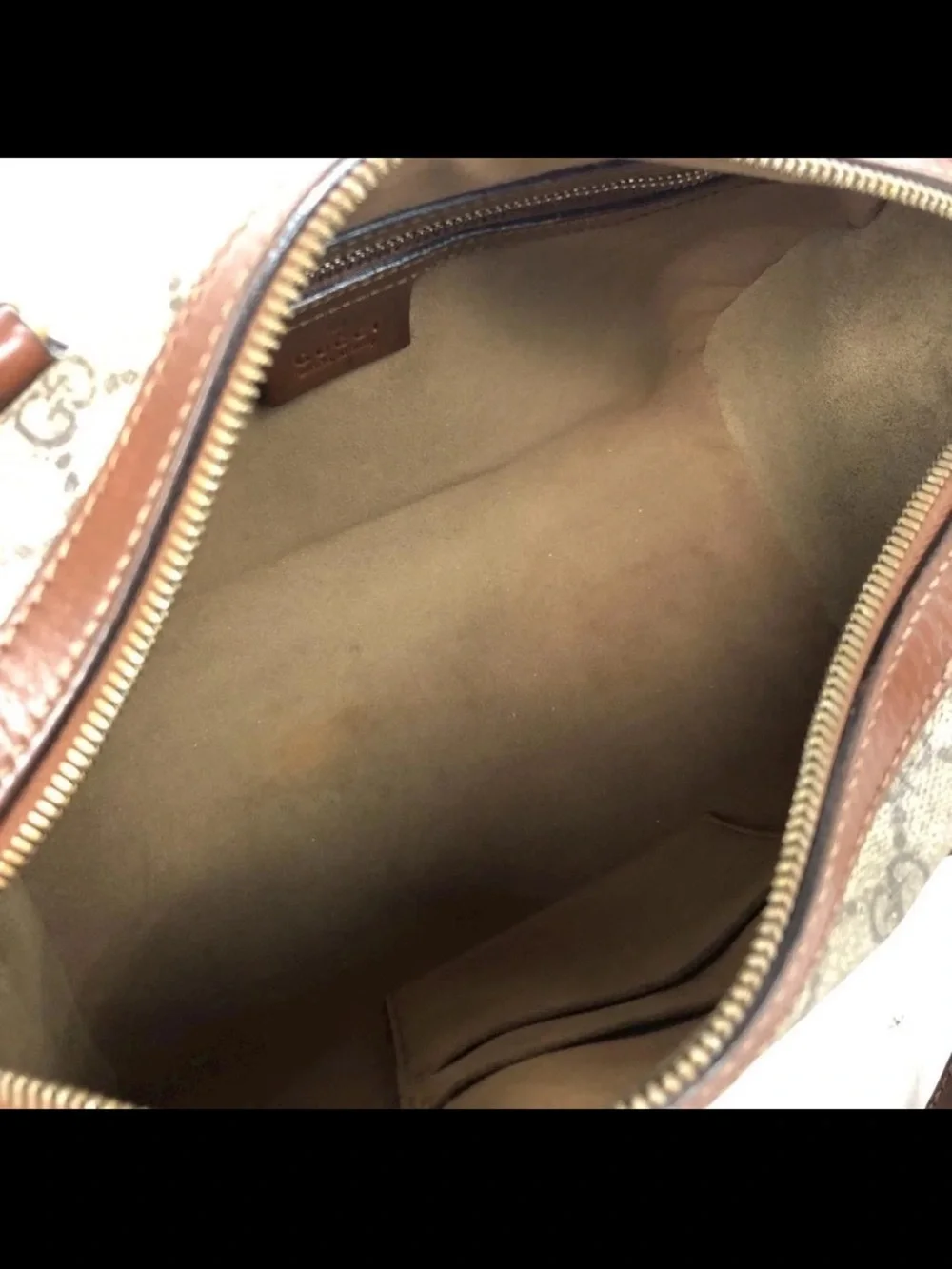 Gucci Beige GG Canvas Satchel with Brown Leather Trim